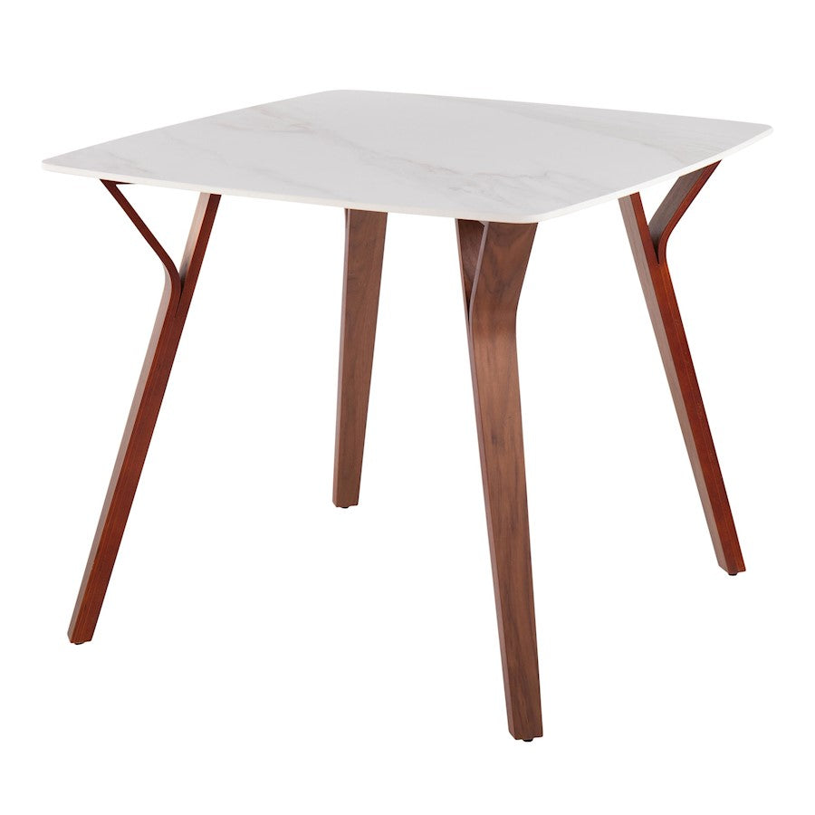 LumiSource Folia 38in Square Dinette Table | Mid-Century Walnut Wood and White Marble | Kitchen & Dining Room | 38 x 38 x 30 in | Model DT-FOLIAWLWMB