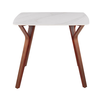 LumiSource Folia 38in Square Dinette Table | Mid-Century Walnut Wood and White Marble | Kitchen & Dining Room | 38 x 38 x 30 in | Model DT-FOLIAWLWMB