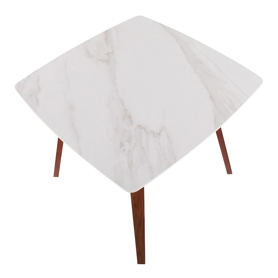 LumiSource Folia 38in Square Dinette Table | Mid-Century Walnut Wood and White Marble | Kitchen & Dining Room | 38 x 38 x 30 in | Model DT-FOLIAWLWMB