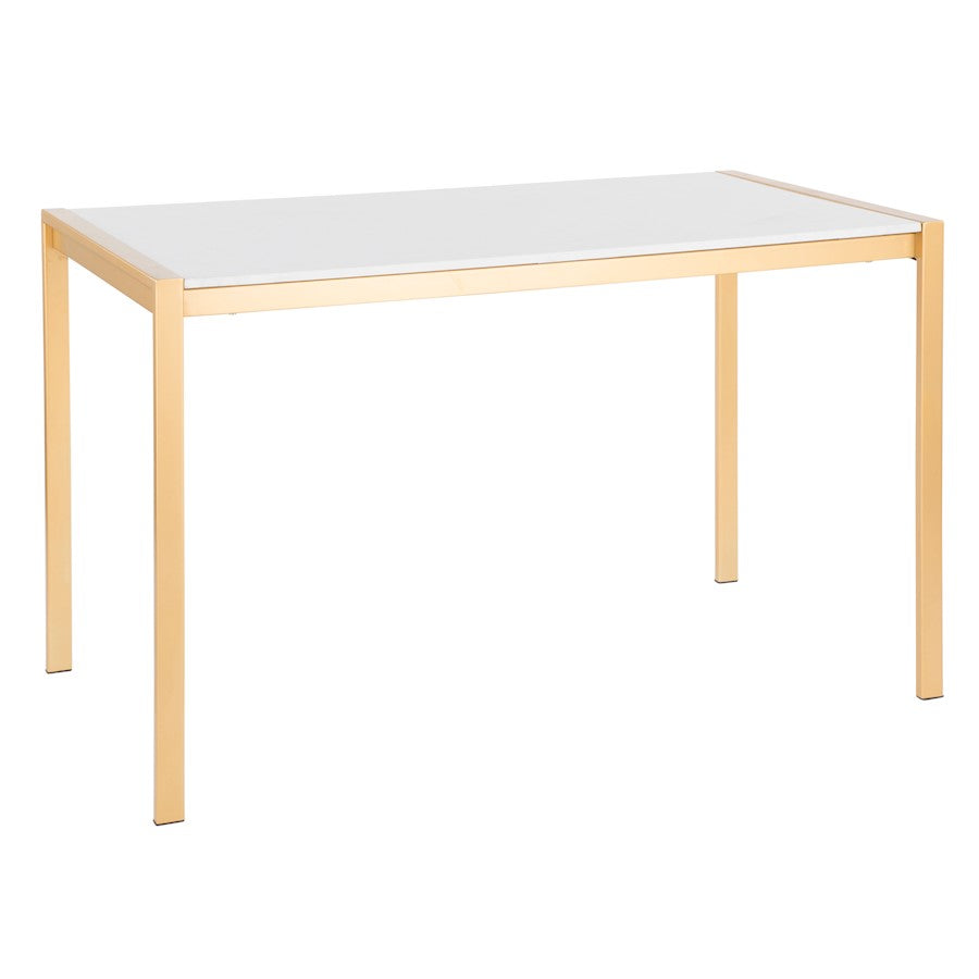 LumiSource Fuji 50in Dining Table | Glam Gold Metal and White Marble | Dining Room & Kitchen | 50 x 28 x 30 in | Model DT-FUJ4728AUWM
