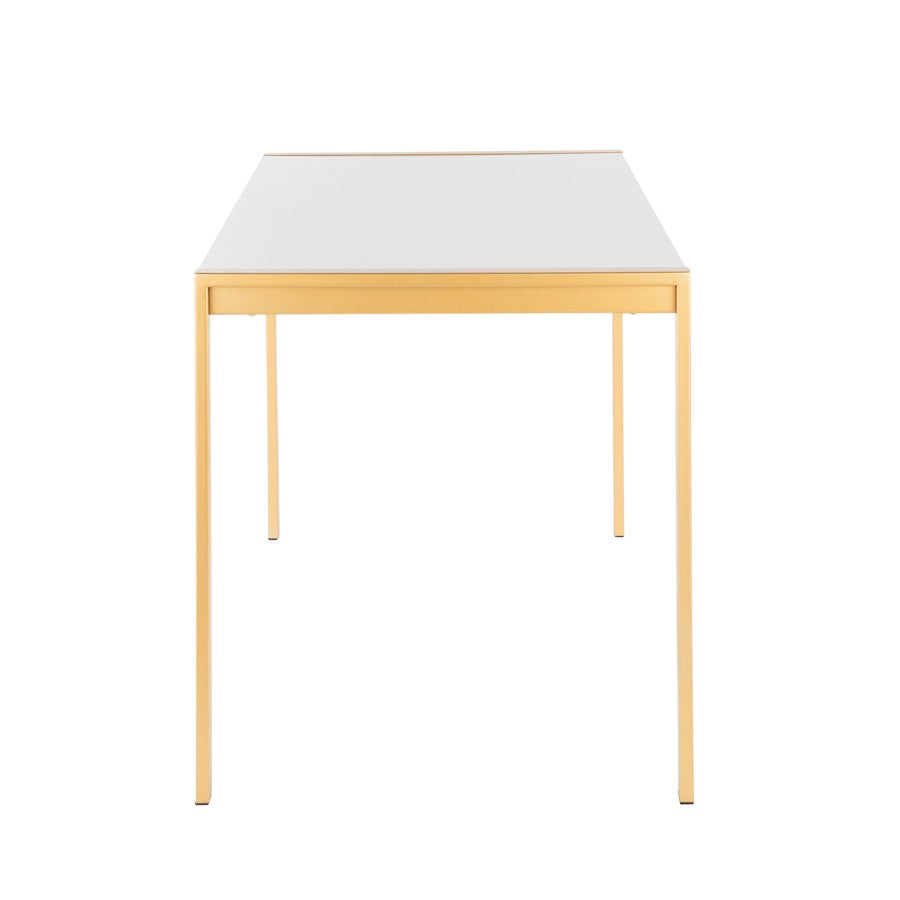 LumiSource Fuji 50in Dining Table | Glam Gold Metal and White Marble | Dining Room & Kitchen | 50 x 28 x 30 in | Model DT-FUJ4728AUWM