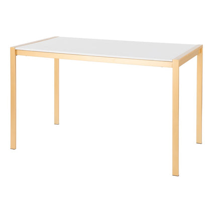 LumiSource Fuji 50in Dining Table | Glam Gold Metal and White Marble | Dining Room & Kitchen | 50 x 28 x 30 in | Model DT-FUJ4728AUWM