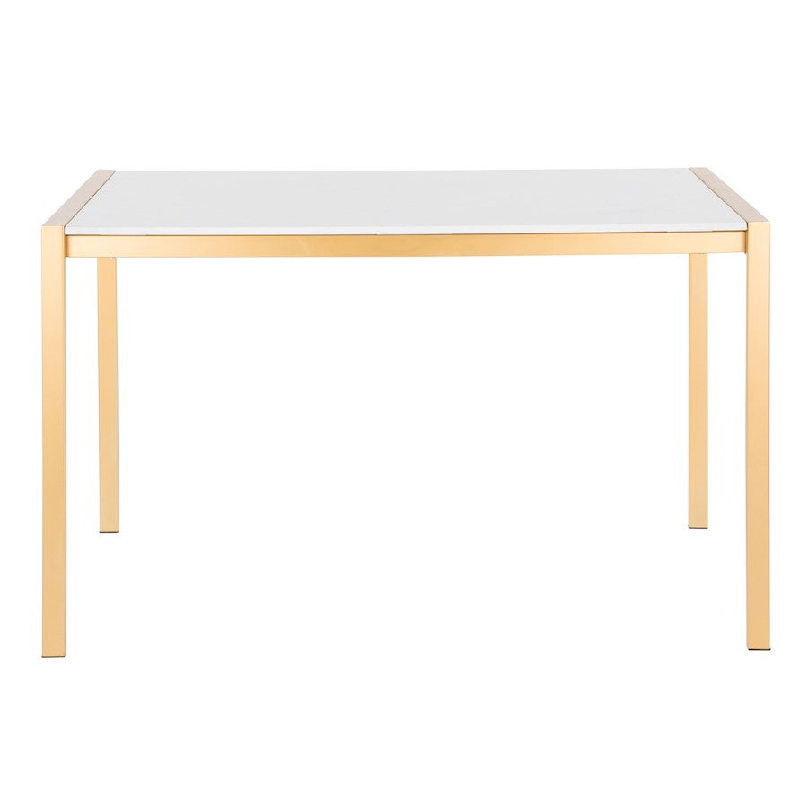 LumiSource Fuji 50in Dining Table | Glam Gold Metal and White Marble | Dining Room & Kitchen | 50 x 28 x 30 in | Model DT-FUJ4728AUWM
