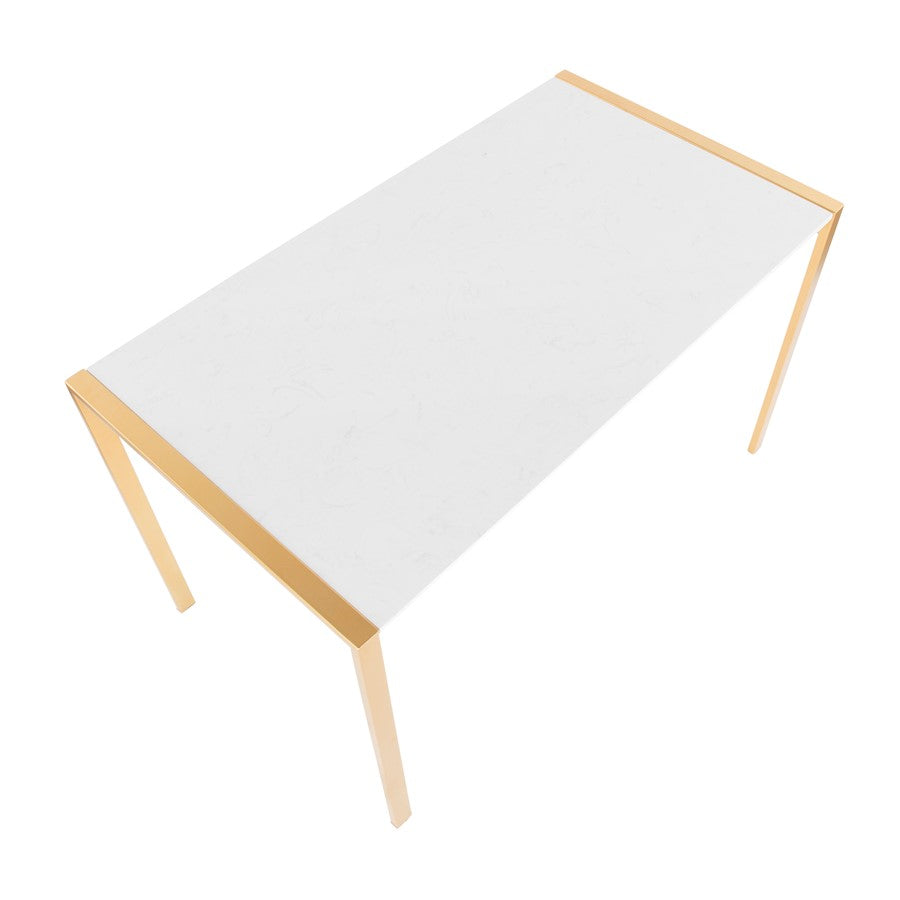 LumiSource Fuji 50in Dining Table | Glam Gold Metal and White Marble | Dining Room & Kitchen | 50 x 28 x 30 in | Model DT-FUJ4728AUWM