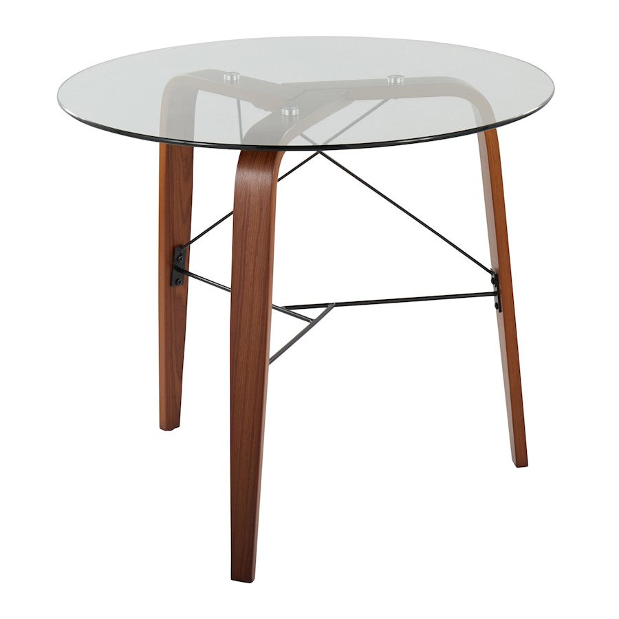 LumiSource Trilogy Round Dinette Table | Walnut Wood & Clear Glass | Dining Room & Kitchen | 34.5 x 34.5 x 30.5 in | Model DT-TRILO34WL