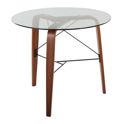 LumiSource Trilogy Round Dinette Table | Walnut Wood & Clear Glass | Dining Room & Kitchen | 34.5 x 34.5 x 30.5 in | Model DT-TRILO34WL