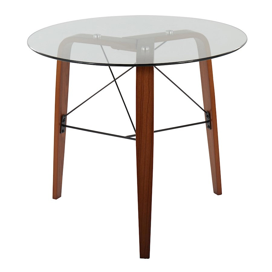 LumiSource Trilogy Round Dinette Table | Walnut Wood & Clear Glass | Dining Room & Kitchen | 34.5 x 34.5 x 30.5 in | Model DT-TRILO34WL