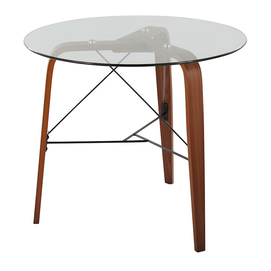 LumiSource Trilogy Round Dinette Table | Walnut Wood & Clear Glass | Dining Room & Kitchen | 34.5 x 34.5 x 30.5 in | Model DT-TRILO34WL