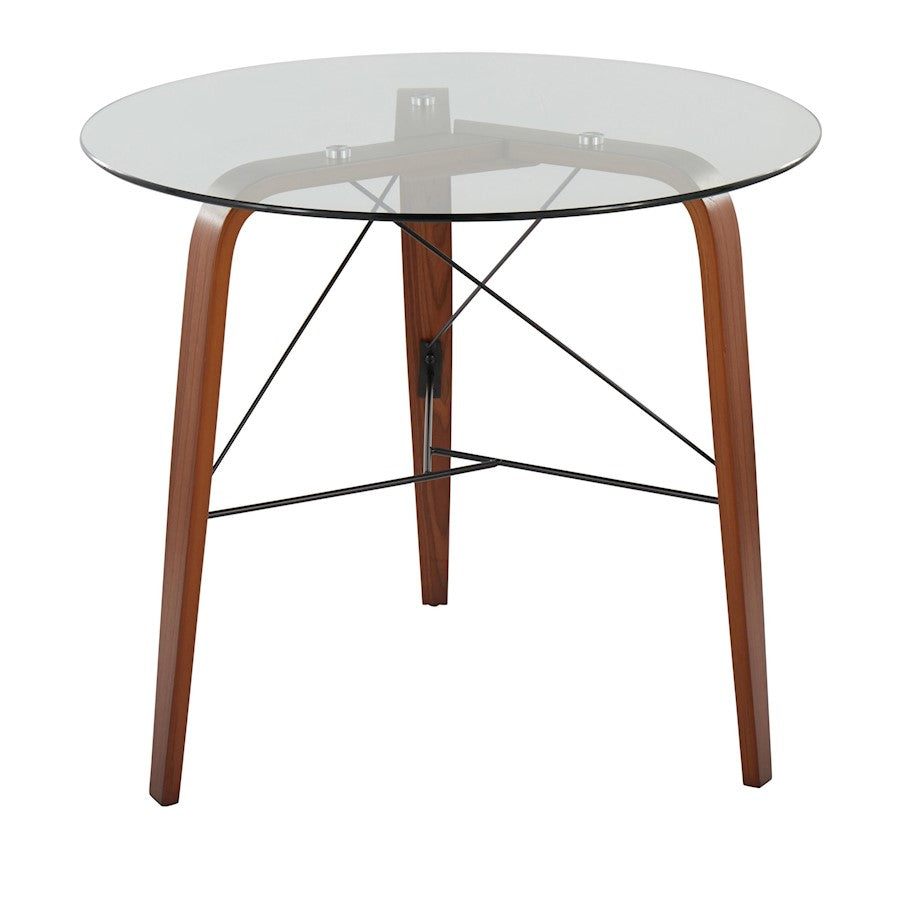 LumiSource Trilogy Round Dinette Table | Walnut Wood & Clear Glass | Dining Room & Kitchen | 34.5 x 34.5 x 30.5 in | Model DT-TRILO34WL