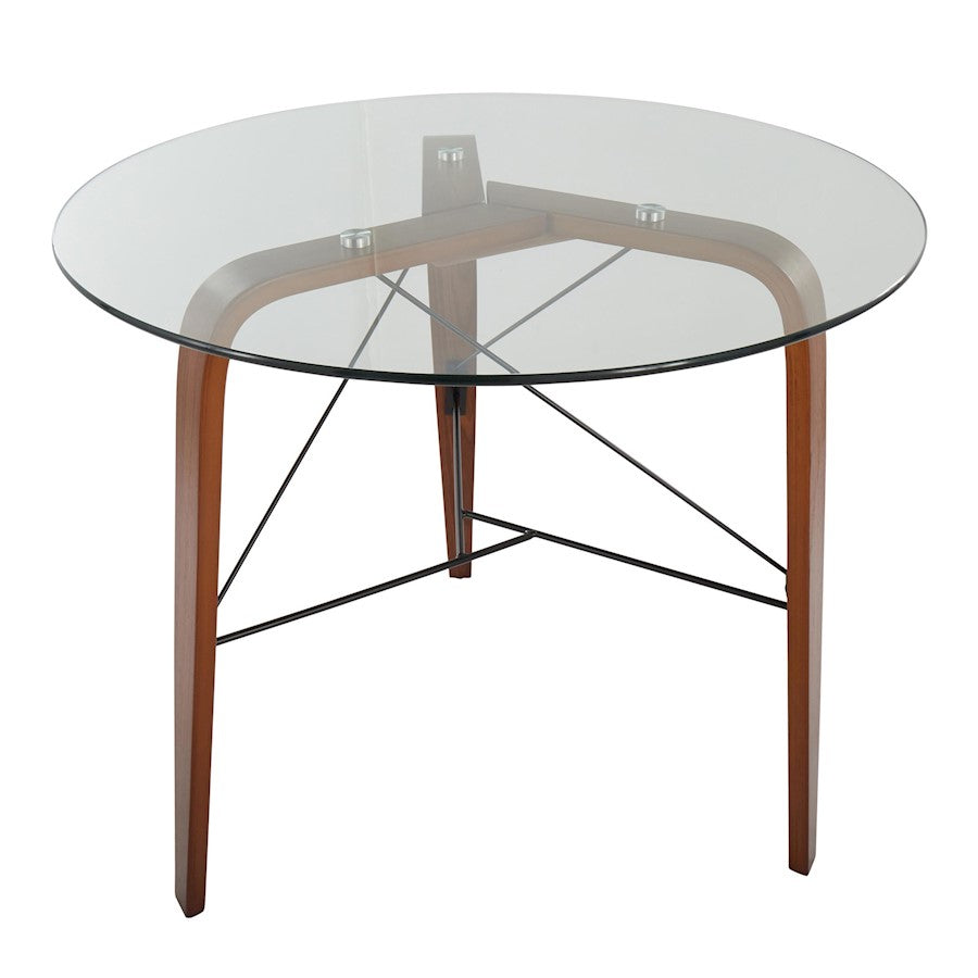 LumiSource Trilogy Round Dinette Table | Walnut Wood & Clear Glass | Dining Room & Kitchen | 34.5 x 34.5 x 30.5 in | Model DT-TRILO34WL