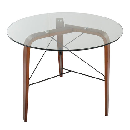 LumiSource Trilogy Round Dinette Table | Walnut Wood & Clear Glass | Dining Room & Kitchen | 34.5 x 34.5 x 30.5 in | Model DT-TRILO34WL