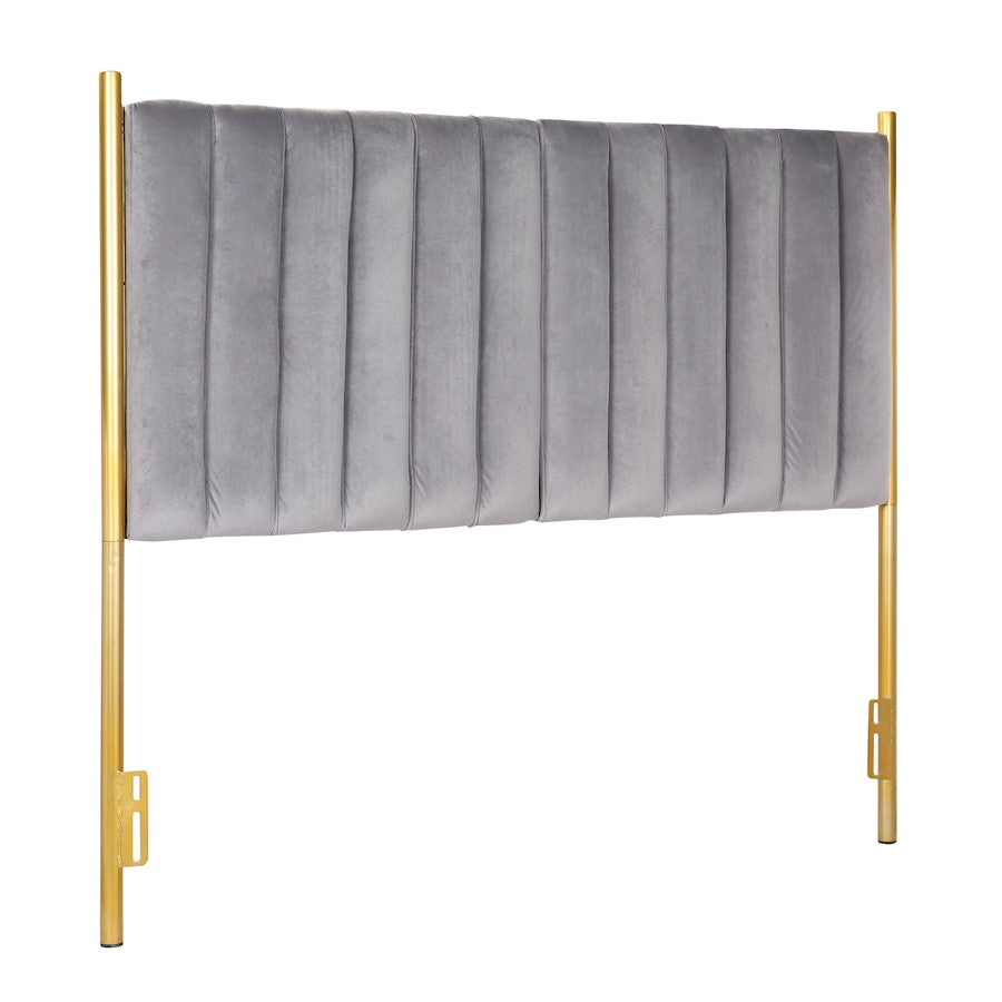 LumiSource Chloe Queen Headboard | Glam Gold Metal and Grey Velvet | Bedroom & Guest Room | 64 x 3 x 52 in | Model HB-CHLOEAUVGY
