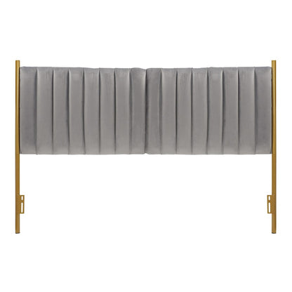 LumiSource Chloe King Headboard | Glam Gold Steel and Grey Velvet | Bedroom & Guest Room | 79 x 3 x 52 in | Model HB-CHLOEKINGAUVGY
