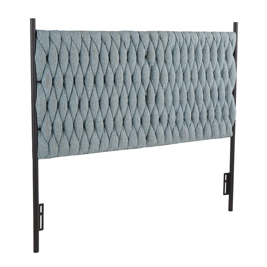 LumiSource Braided Matisse Queen Headboard | Contemporary Black Metal and Blue Fabric | Bedroom & Guest Room | 62 x 2 x 53 in | Model HBQ-BRAIDMATBKBU