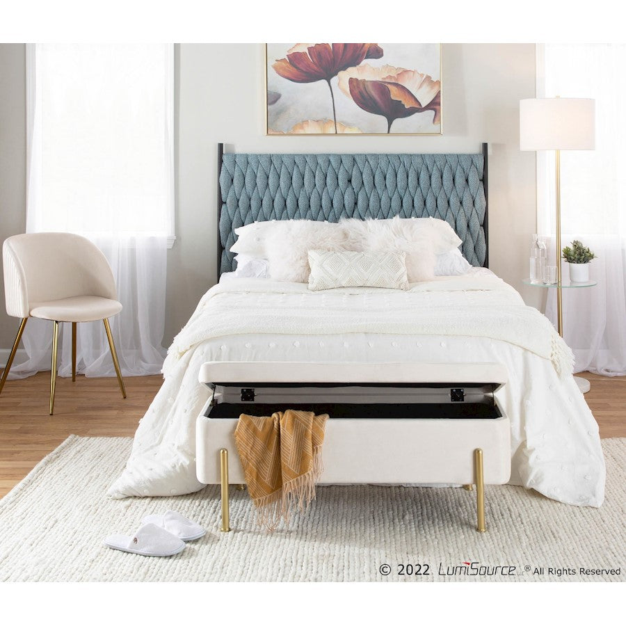 LumiSource Braided Matisse Queen Headboard | Contemporary Black Metal and Blue Fabric | Bedroom & Guest Room | 62 x 2 x 53 in | Model HBQ-BRAIDMATBKBU