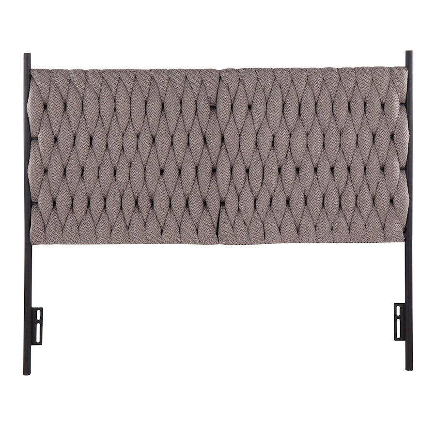 LumiSource Braided Matisse Queen Headboard | Black Metal & Grey Fabric Upholstery | Bedroom & Guest Room | Model HBQ-BRAIDMATBKGY
