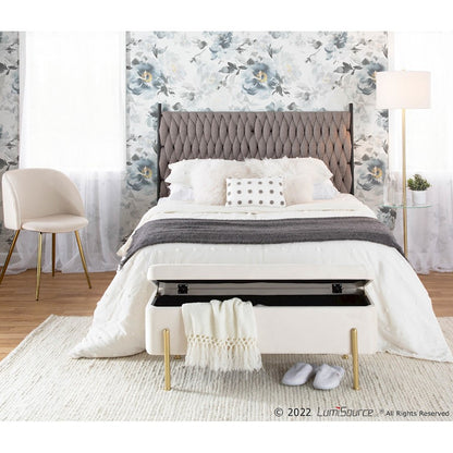 LumiSource Braided Matisse Queen Headboard | Black Metal & Grey Fabric Upholstery | Bedroom & Guest Room | Model HBQ-BRAIDMATBKGY