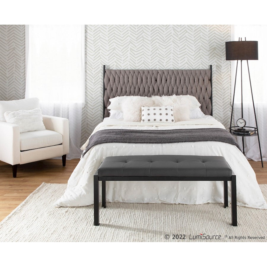 LumiSource Braided Matisse Queen Headboard | Black Metal & Grey Fabric Upholstery | Bedroom & Guest Room | Model HBQ-BRAIDMATBKGY