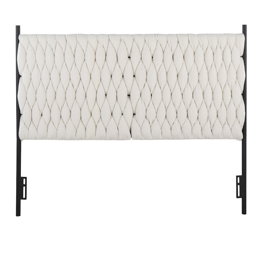 LumiSource Braided Matisse Queen Headboard | Black Metal & Cream Sherpa Upholstery | Bedroom & Guest Room | Model HBQ-BRDMATSHRPABKCR