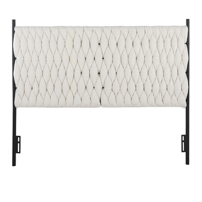 LumiSource Braided Matisse Queen Headboard | Black Metal & Cream Sherpa Upholstery | Bedroom & Guest Room | Model HBQ-BRDMATSHRPABKCR