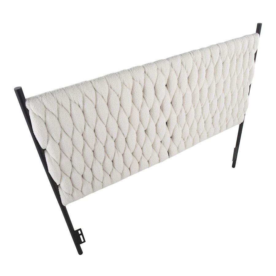 LumiSource Braided Matisse Queen Headboard | Black Metal & Cream Sherpa Upholstery | Bedroom & Guest Room | Model HBQ-BRDMATSHRPABKCR