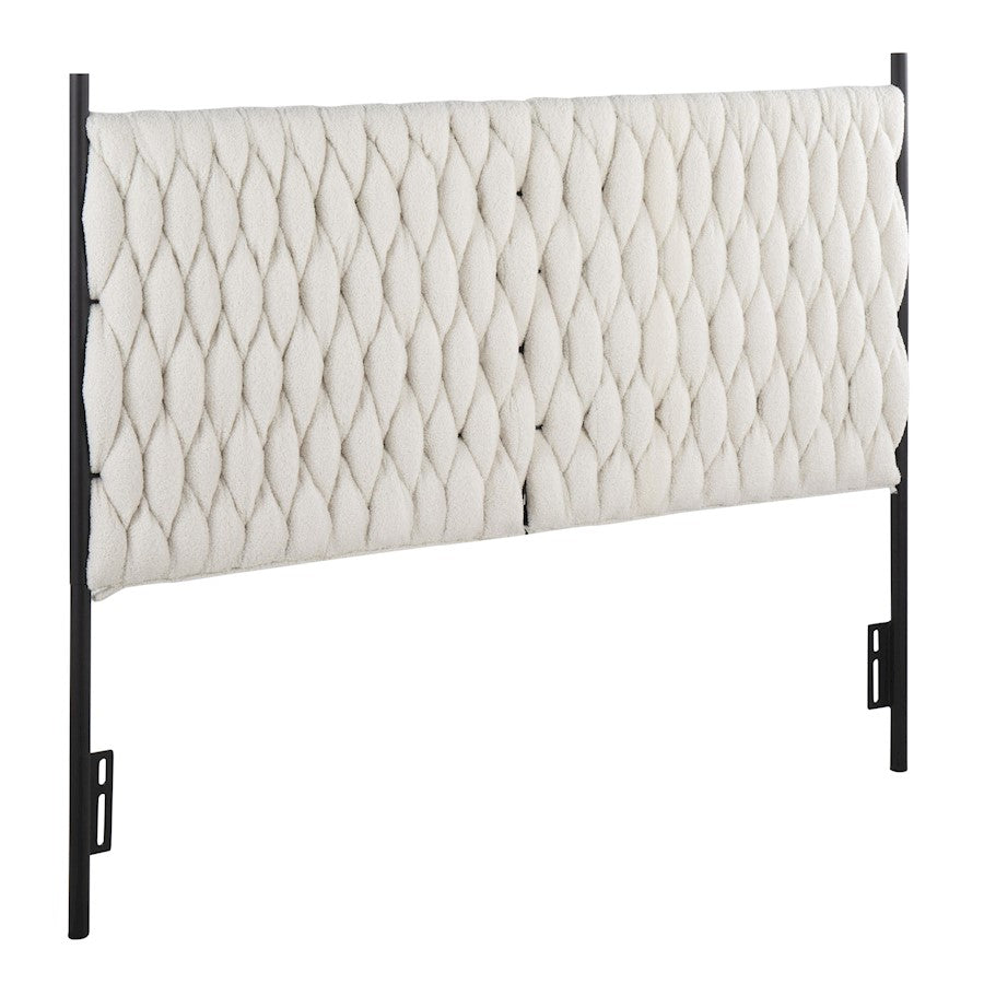 LumiSource Braided Matisse Queen Headboard | Black Metal & Cream Sherpa Upholstery | Bedroom & Guest Room | Model HBQ-BRDMATSHRPABKCR