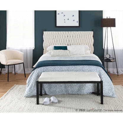 LumiSource Braided Matisse Queen Headboard | Black Metal & Cream Sherpa Upholstery | Bedroom & Guest Room | Model HBQ-BRDMATSHRPABKCR