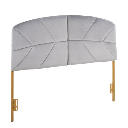 LumiSource Lindsey Queen Headboard | Gold Steel Frame with Grey Velvet Upholstery | Bedroom & Guest Room | 64 x 3 x 52 in | Model HBQ-LINDSYAUVGY