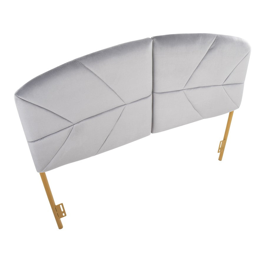 LumiSource Lindsey Queen Headboard | Gold Steel Frame with Grey Velvet Upholstery | Bedroom & Guest Room | 64 x 3 x 52 in | Model HBQ-LINDSYAUVGY