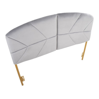 LumiSource Lindsey Queen Headboard | Gold Steel Frame with Grey Velvet Upholstery | Bedroom & Guest Room | 64 x 3 x 52 in | Model HBQ-LINDSYAUVGY