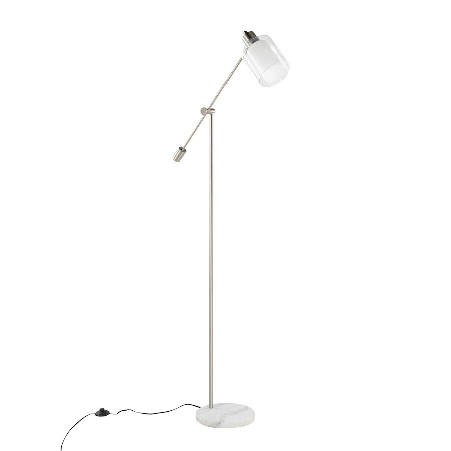 LumiSource Marcel 73in Floor Lamp | White Marble & Nickel Metal | Bedroom & Office | 11 x 30 x 73 in | Model L-MARCLFLNIW