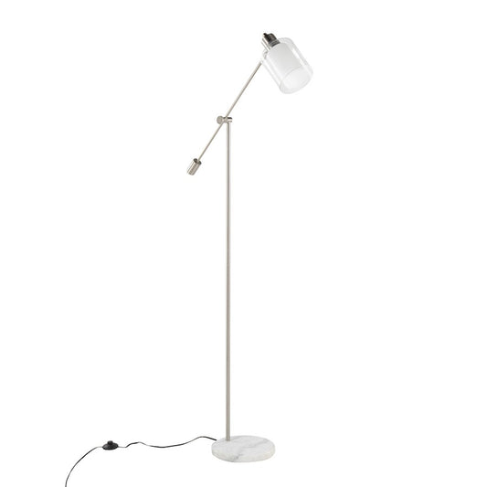 LumiSource Marcel 73in Floor Lamp | White Marble & Nickel Metal | Bedroom & Office | 11 x 30 x 73 in | Model L-MARCLFLNIW