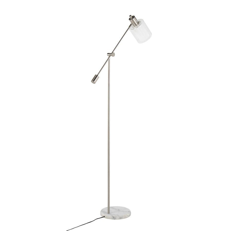 LumiSource Marcel 73in Floor Lamp | White Marble & Nickel Metal | Bedroom & Office | 11 x 30 x 73 in | Model L-MARCLFLNIW