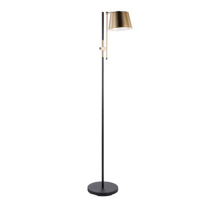 LumiSource Metric 63in Industrial Floor Lamp | Black Steel and Antique Brass Shade | Office, Bedroom & Living Room | Model L-MTRCFLAB