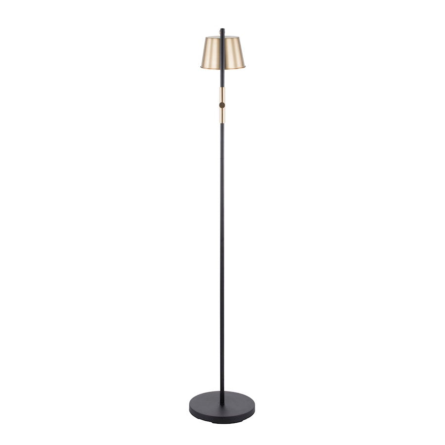 LumiSource Metric 63in Industrial Floor Lamp | Black Steel and Antique Brass Shade | Office, Bedroom & Living Room | Model L-MTRCFLAB