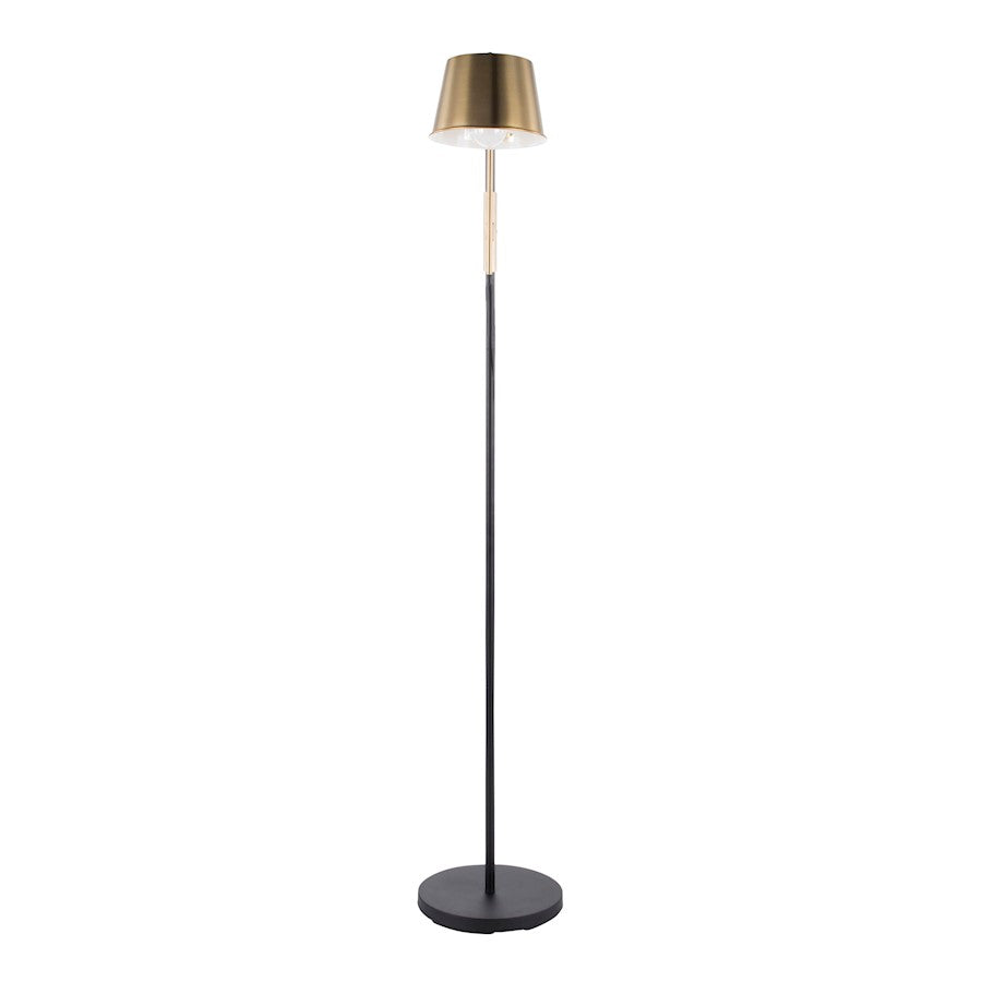 LumiSource Metric 63in Industrial Floor Lamp | Black Steel and Antique Brass Shade | Office, Bedroom & Living Room | Model L-MTRCFLAB