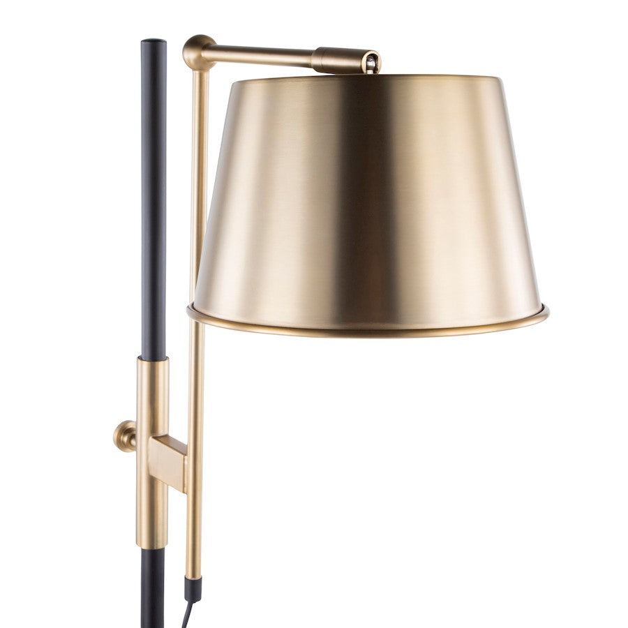 LumiSource Metric 63in Industrial Floor Lamp | Black Steel and Antique Brass Shade | Office, Bedroom & Living Room | Model L-MTRCFLAB