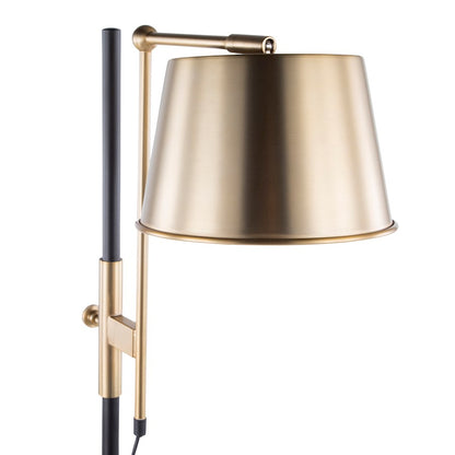 LumiSource Metric 63in Industrial Floor Lamp | Black Steel and Antique Brass Shade | Office, Bedroom & Living Room | Model L-MTRCFLAB