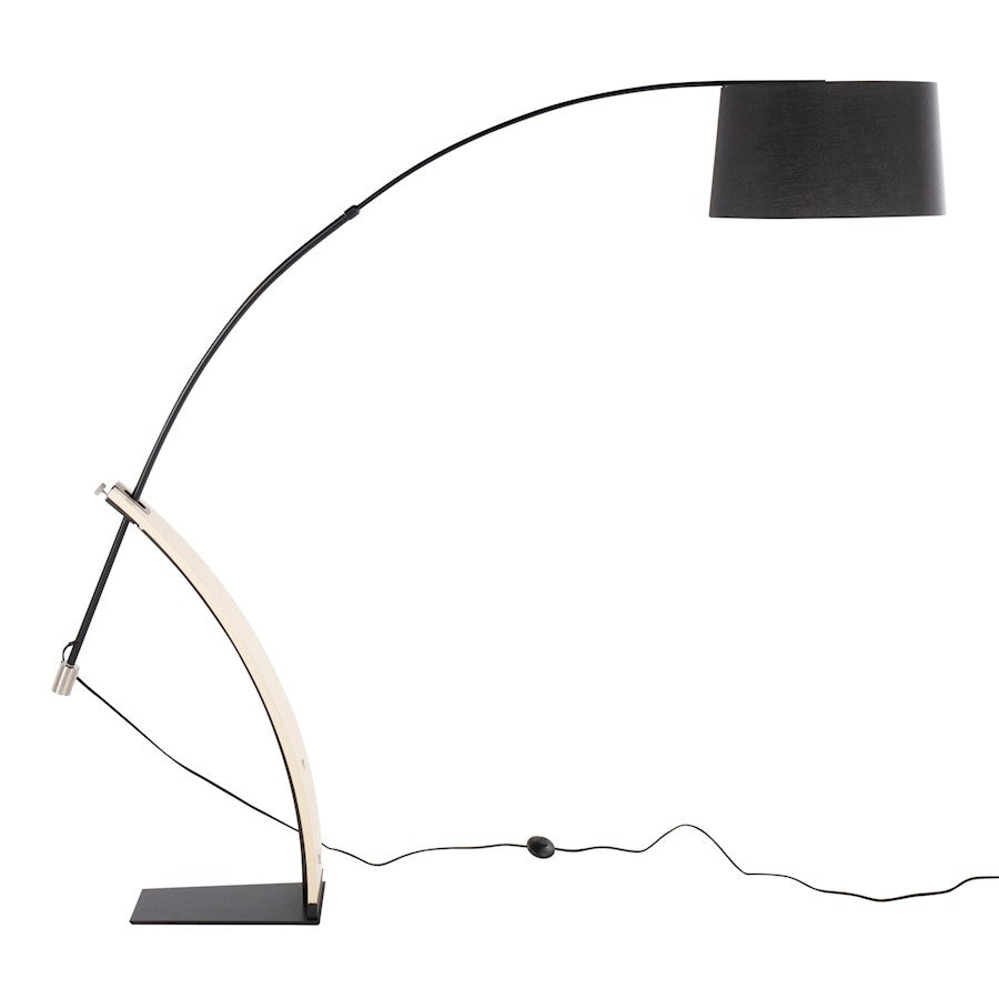LumiSource Robyn 74in Arched Floor Lamp | Mid-Century Natural Wood and Black Metal with Black Linen Shade | Living Room | Model L-ROBYNFLNABK