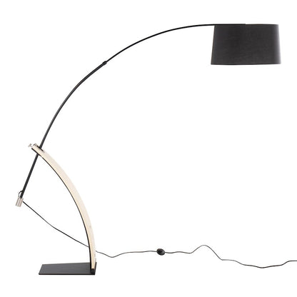 LumiSource Robyn 74in Arched Floor Lamp | Mid-Century Natural Wood and Black Metal with Black Linen Shade | Living Room | Model L-ROBYNFLNABK