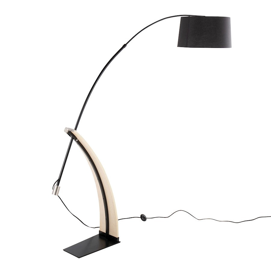 LumiSource Robyn 74in Arched Floor Lamp | Mid-Century Natural Wood and Black Metal with Black Linen Shade | Living Room | Model L-ROBYNFLNABK
