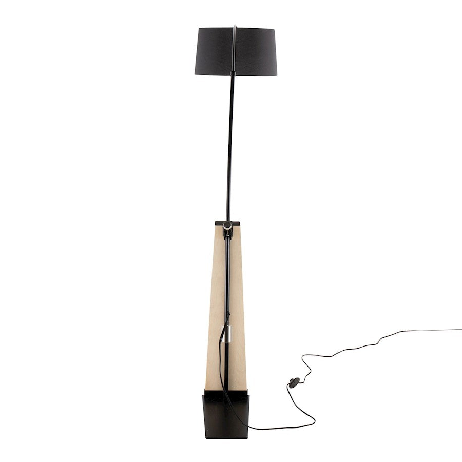LumiSource Robyn 74in Arched Floor Lamp | Mid-Century Natural Wood and Black Metal with Black Linen Shade | Living Room | Model L-ROBYNFLNABK
