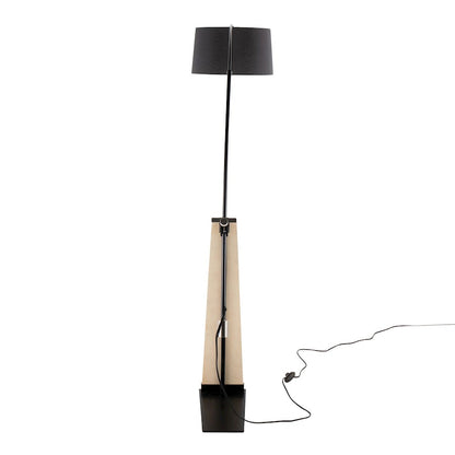 LumiSource Robyn 74in Arched Floor Lamp | Mid-Century Natural Wood and Black Metal with Black Linen Shade | Living Room | Model L-ROBYNFLNABK
