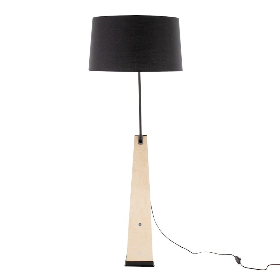 LumiSource Robyn 74in Arched Floor Lamp | Mid-Century Natural Wood and Black Metal with Black Linen Shade | Living Room | Model L-ROBYNFLNABK