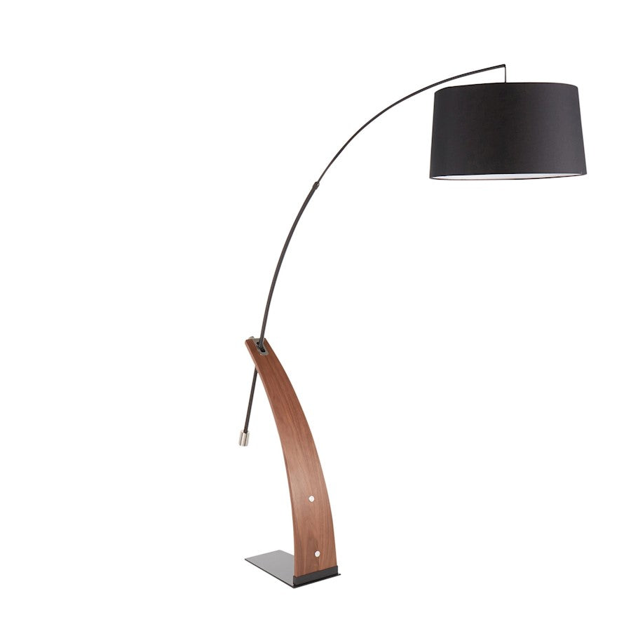 LumiSource Robyn 74in Arched Floor Lamp | Mid-Century Walnut Wood and Black Metal with Black Linen Shade | Living Room | Model L-ROBYNFLWLBK