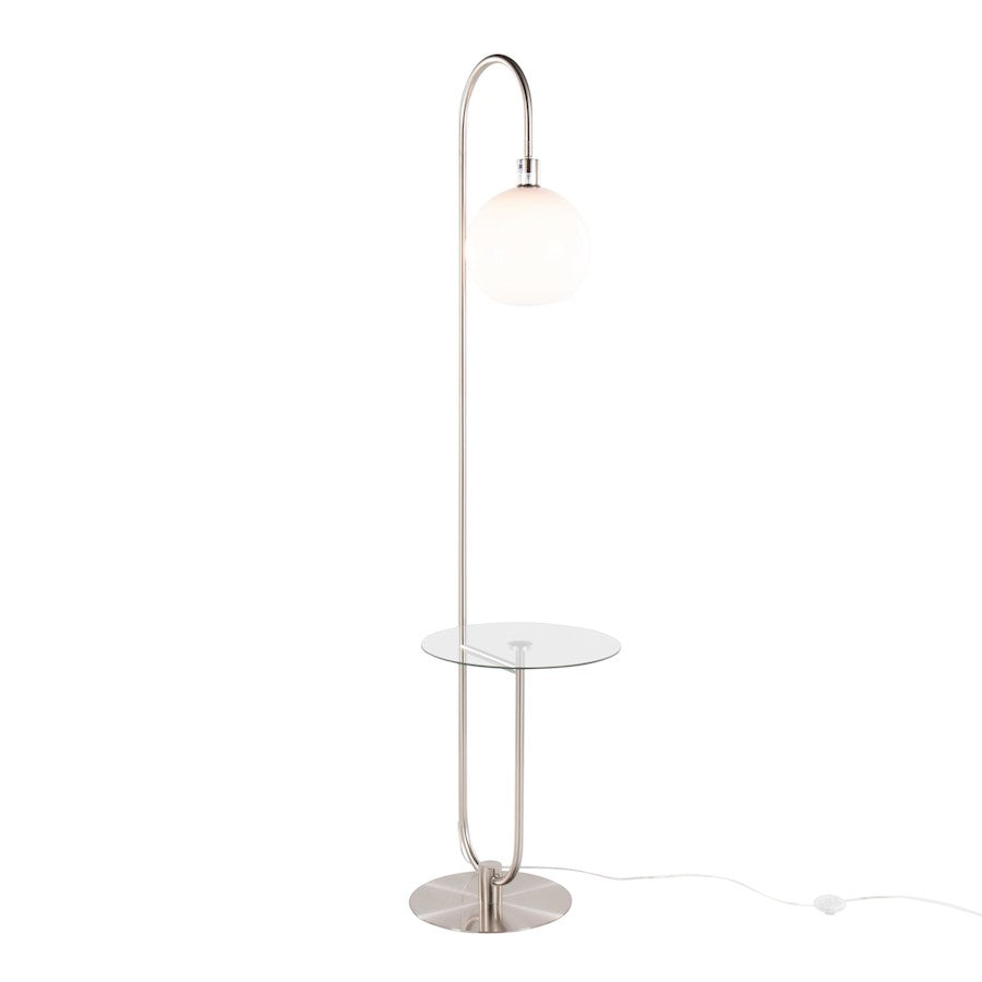 LumiSource Trombone Floor Lamp with Table | Nickel Metal and Clear Glass | Living Room & Bedroom | 17.75 x 16 x 70.5 in | Model L-TROMBONENIW