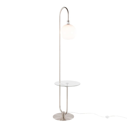 LumiSource Trombone Floor Lamp with Table | Nickel Metal and Clear Glass | Living Room & Bedroom | 17.75 x 16 x 70.5 in | Model L-TROMBONENIW