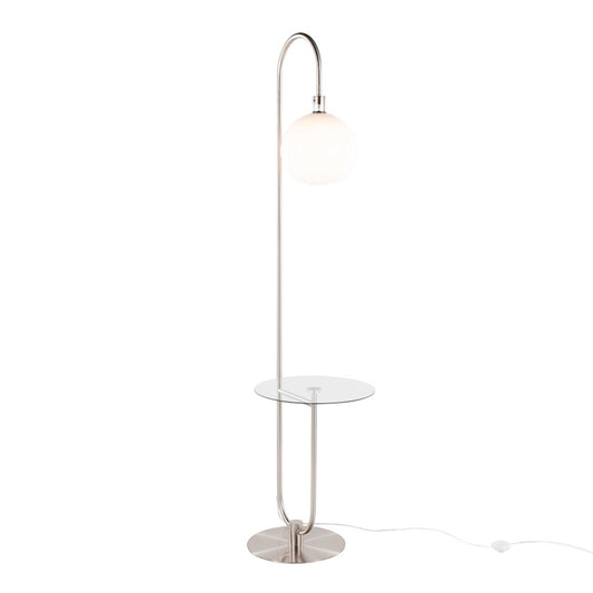 LumiSource Trombone Floor Lamp with Table | Nickel Metal and Clear Glass | Living Room & Bedroom | 17.75 x 16 x 70.5 in | Model L-TROMBONENIW