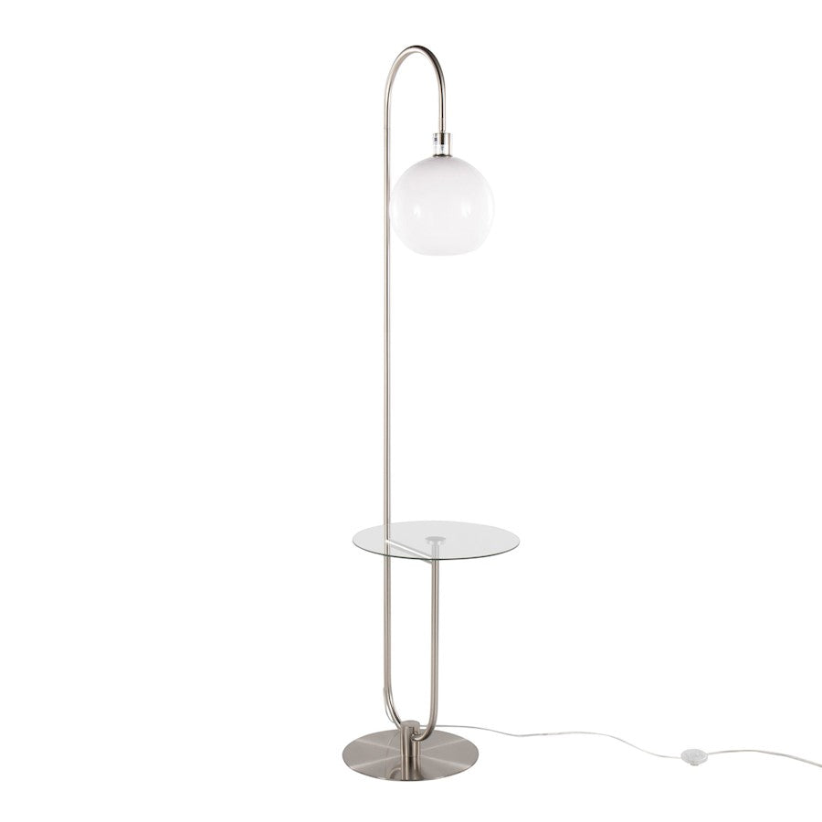 LumiSource Trombone Floor Lamp with Table | Nickel Metal and Clear Glass | Living Room & Bedroom | 17.75 x 16 x 70.5 in | Model L-TROMBONENIW