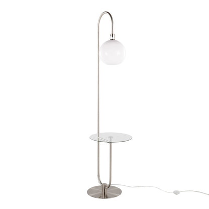 LumiSource Trombone Floor Lamp with Table | Nickel Metal and Clear Glass | Living Room & Bedroom | 17.75 x 16 x 70.5 in | Model L-TROMBONENIW